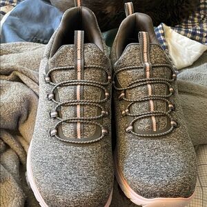 Gray Athletic Sneakers with Pink Accents